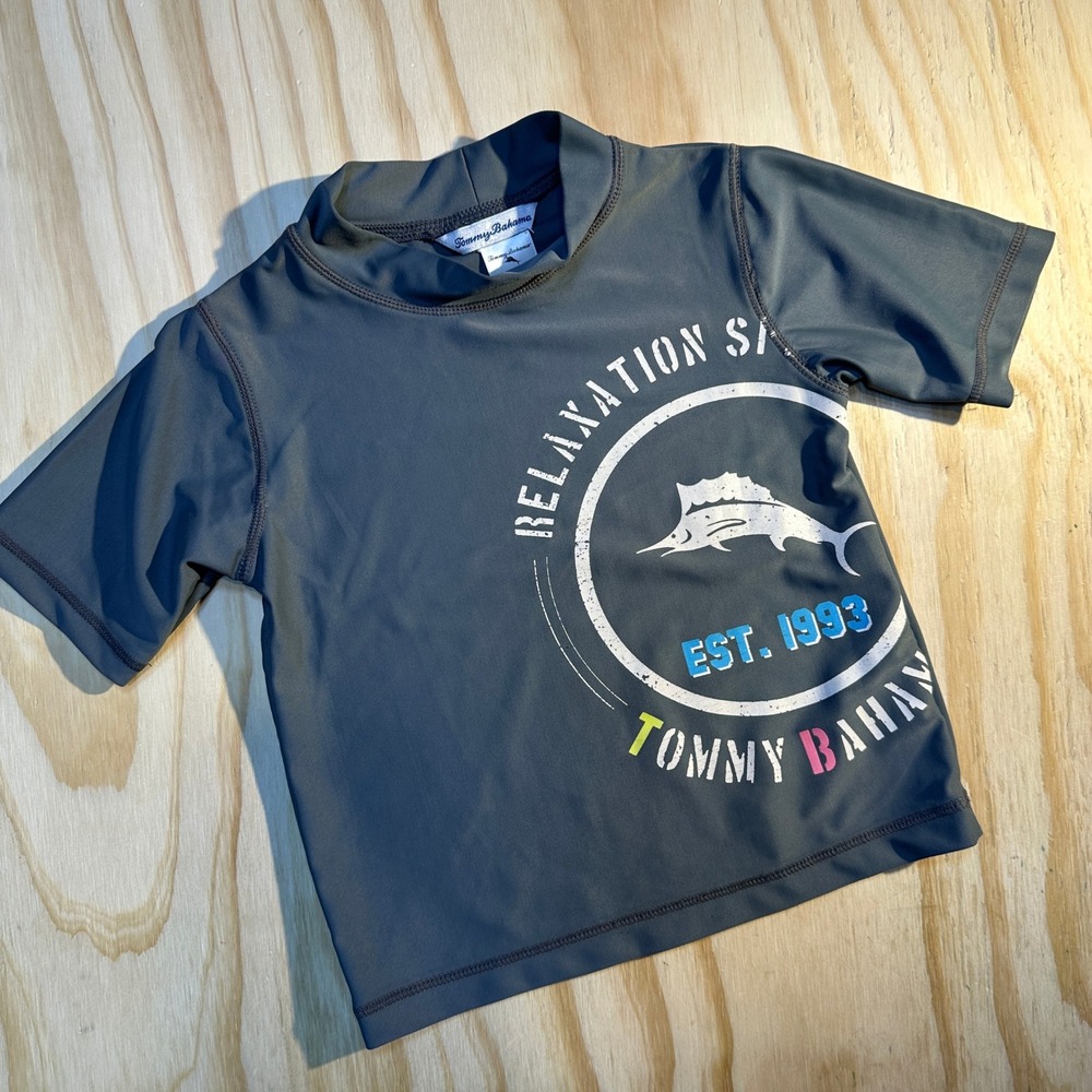 Tommy Bahama Boys Gray Relaxation Station Sailfish Rash Guard Swim Shirt Size 4